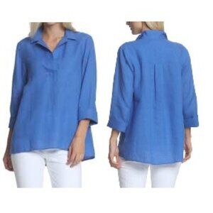NWT HINSON WU SALINA 3/4 SLEEVE LINEN PULLOVER BLOUSE IN LAPIS SIZE XS